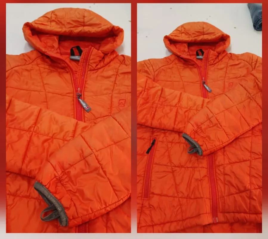 Campera naranja limpia después del tratamiento