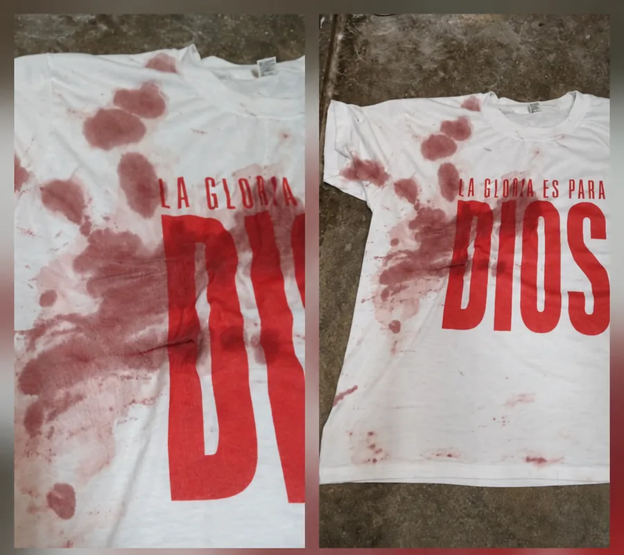 Remera blanca con manchas antes de la limpieza