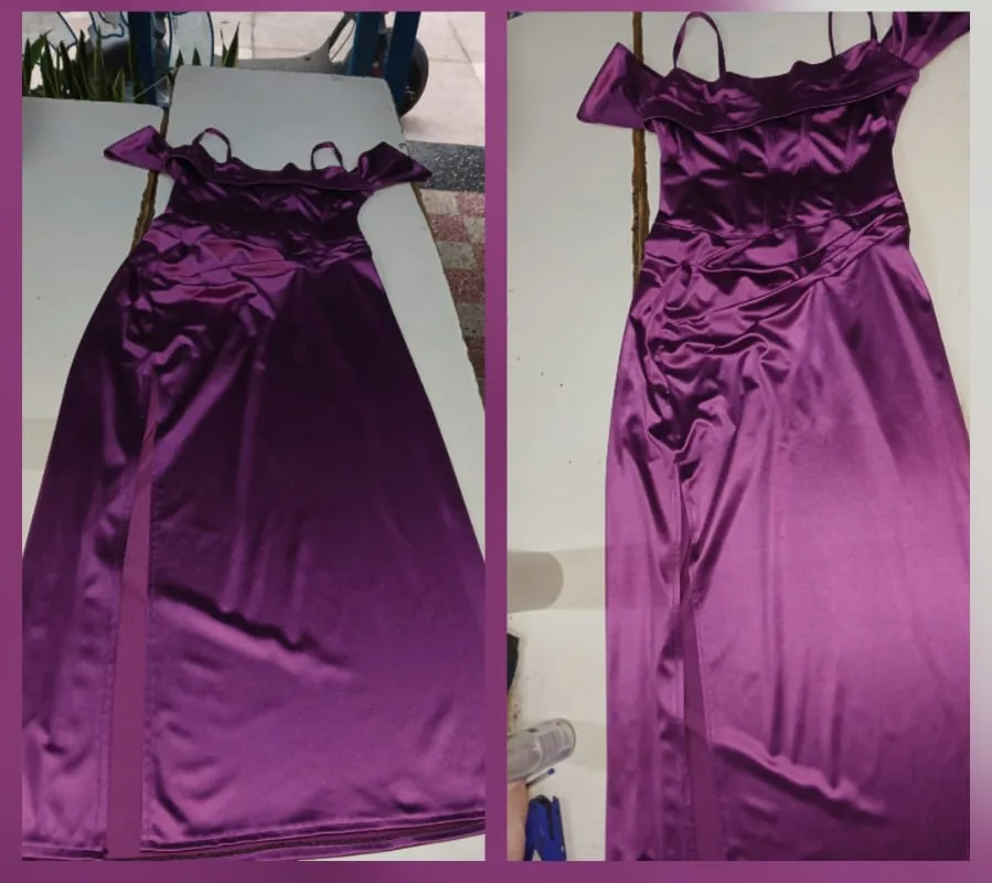 Vestido violeta limpio después del tratamiento profesional